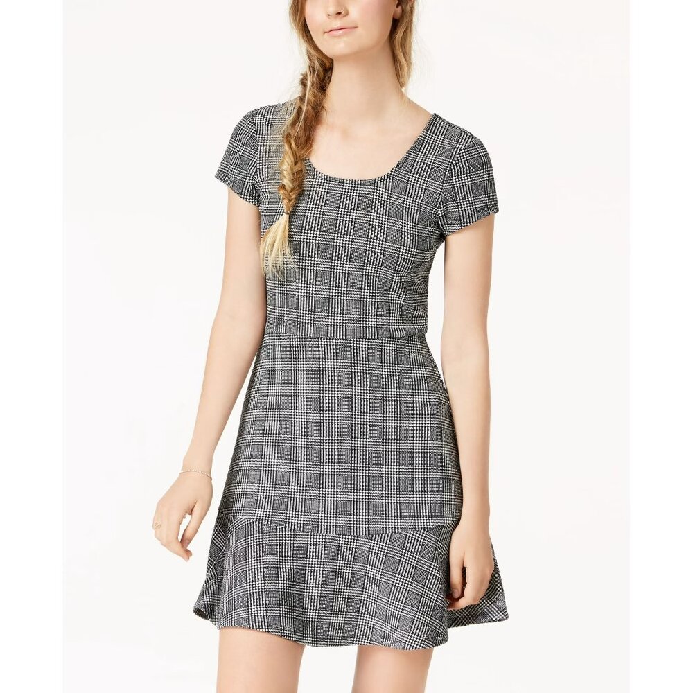 Planet Gold Black Plaid Fit & Flare Dress - Size S